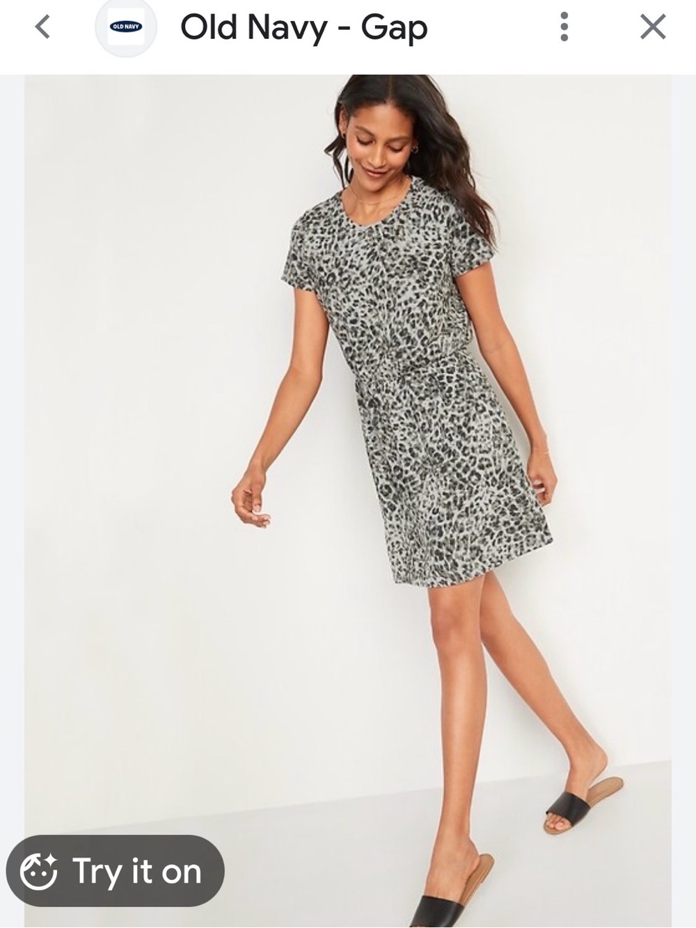 Old Navy Black and Grey Leopard Tie-Waist T-Shirt Dress